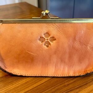 Patricia Nash Tan Leather Clutch with Floral Detail